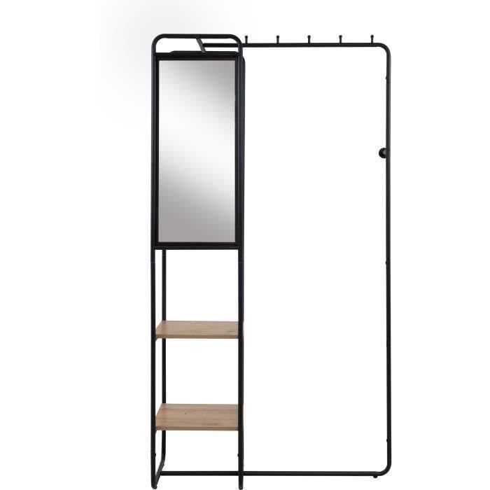 Reception Furniture Entrance Table Metal Structure Black Artisan Oak 100 x 185 x 37 cm 2 Shelves 1 Mirror