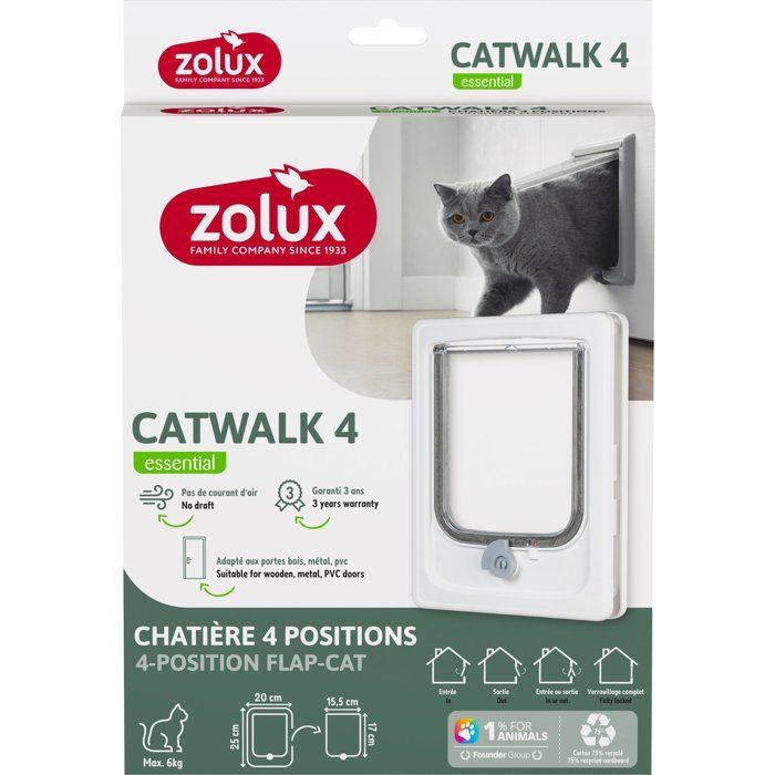 Image secondaire de Chatière Manuelle 4 Positions ZOLUX - Blanc pour Chats jusqu'à 6 kg