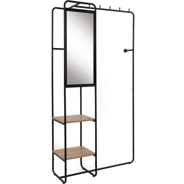 Reception Furniture Entrance Table Metal Structure Black Artisan Oak 100 x 185 x 37 cm 2 Shelves 1 Mirror
