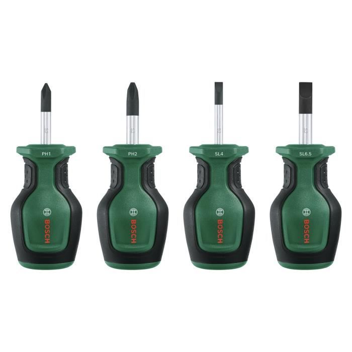 Bosch Set di 4 cacciaviti corti (compatti per avvitare in spazi ristretti, punta magnetica)