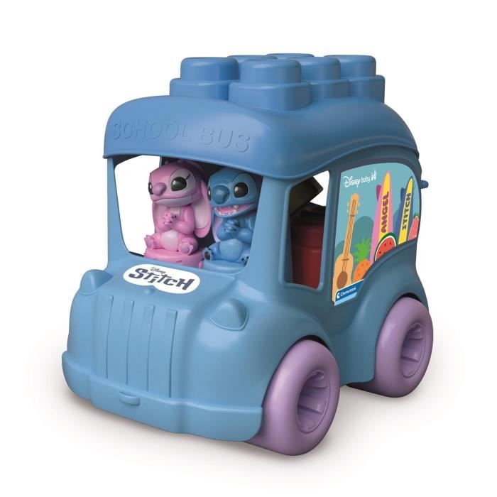 Clementoni - Bus Stitch Clemmy - 6 cubes souples a empiler - 2 figurines - Éveil sensoriel et motricité fine - Pour bébé des 6 m