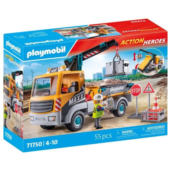 PLAYMOBIL 71750 Camion grue, ouvrier & accessoires