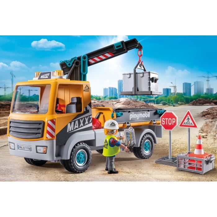 Image secondaire de PLAYMOBIL 71750 Camion grue, ouvrier & accessoires