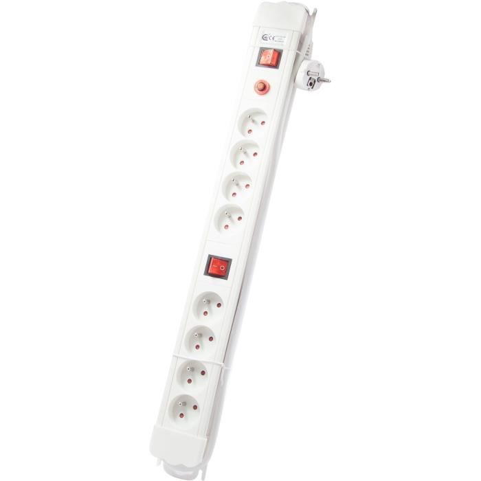 Blocco con 2 interruttori - CHACON - 8 x 16 A - 1,5 m - Bianco (FR)