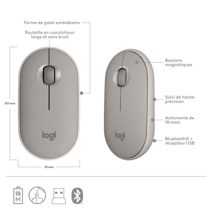 Logitech - Souris sans fil M350 avec Bluetooth - Sand