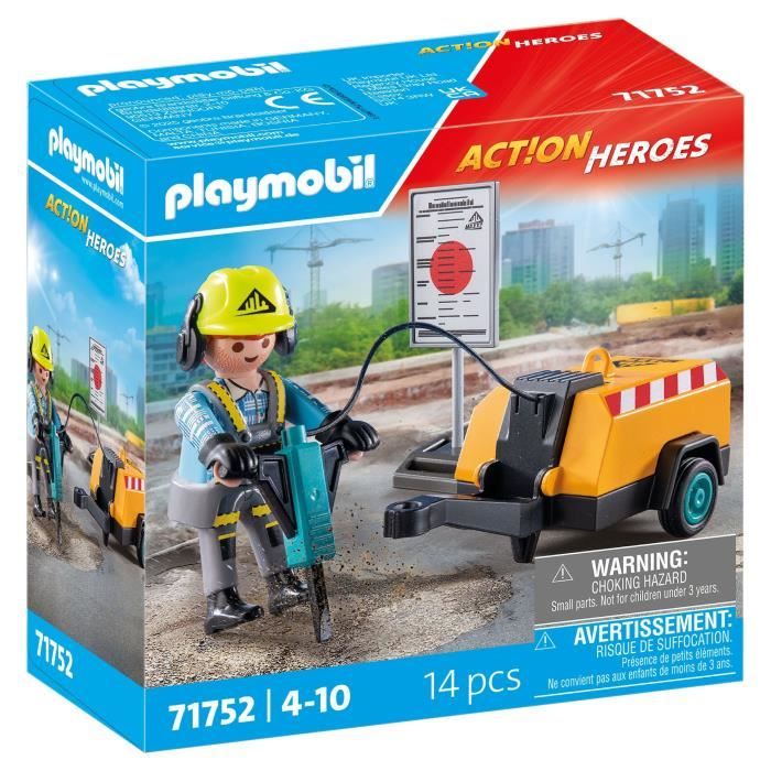 PLAYMOBIL 71752 Ouvrier marteau-piqueur et signalisation