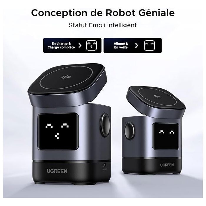 Image secondaire de Station de Charge 2 en 1 UGREEN Robot Qi2 - Noir Élégant