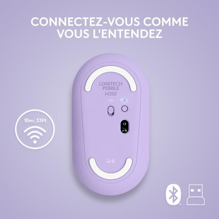 Logitech - Souris sans fil M350 avec Bluetooth - Lavender Lemonade