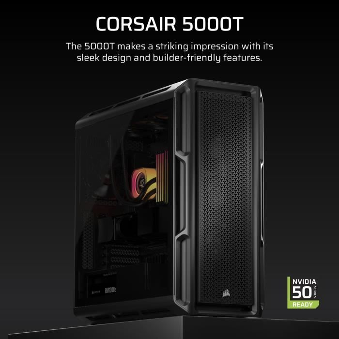 Image secondaire de Boîtier PC Corsair 5000T Moyen Tour Noir avec Panneaux Amovibles