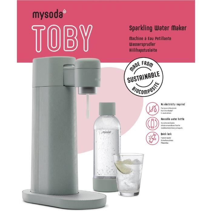 MYSODA Machine a Soda Toby Pigeon, 1 bouteille de 0.5L, 1 bouteille de 1L, 1 cylindre de CO2