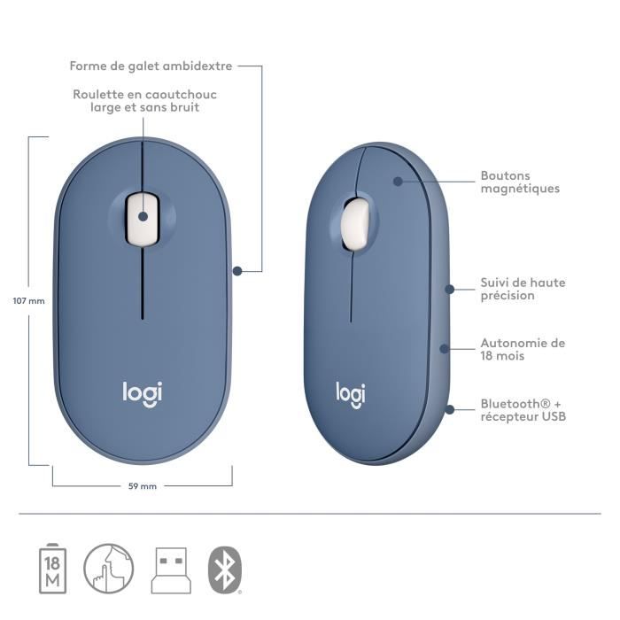 Logitech - Souris M350 sans fil Bluetooth - Blueberry