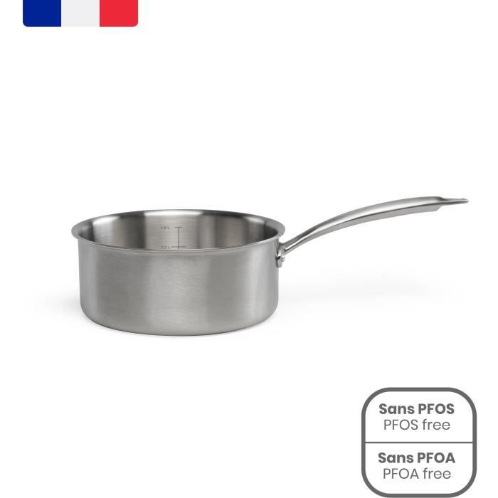 Brigade - 18 cm stainless steel saucepan - LIVOO - MEP160 - Triply stainless steel - Suitable for all heat sources including induction - Made in France