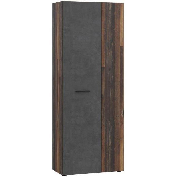 Armoire à chaussures industrielle en béton gris et bois vintage - 18 paires