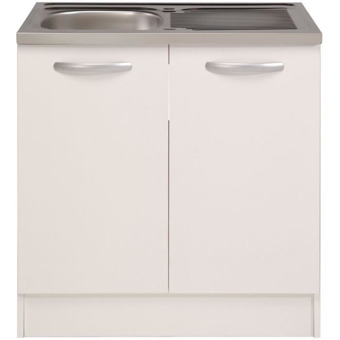Spring - Mueble de cocina bajo fregadero - 2 puertas - L80 x P57,6 x H84,2 cm - Blanco - Parisot