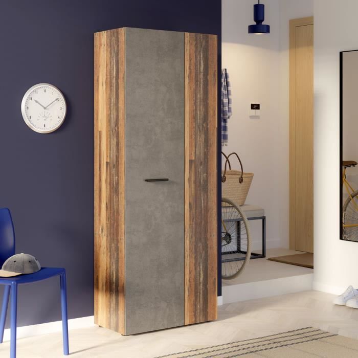 Image secondaire de Armoire à chaussures industrielle en béton gris et bois vintage - 18 paires