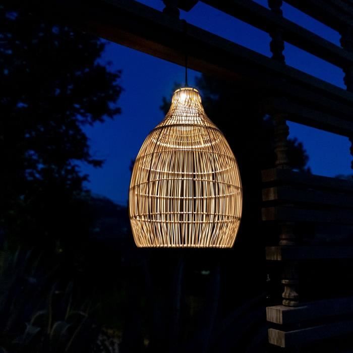 Hanging Lamp Solar 42 cm Bohemian Natural Woven Style Warm White LED