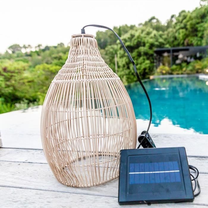 Hanging Lamp Solar 42 cm Bohemian Natural Woven Style Warm White LED