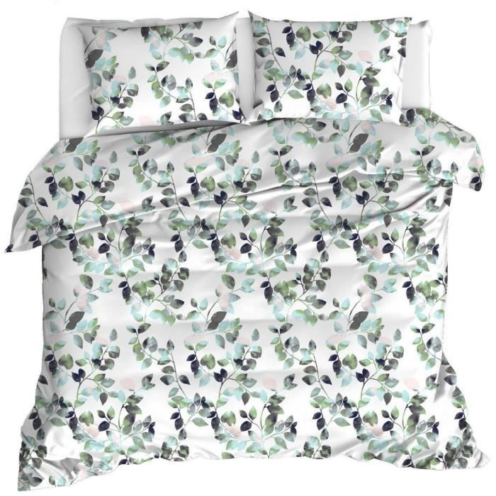 Image secondaire de Parure de lit - 1 housse de couette 220 x 240 cm + 2 taies d'oreiller 60 x 60 cm - 65% coton, 35% polyester - Vert
