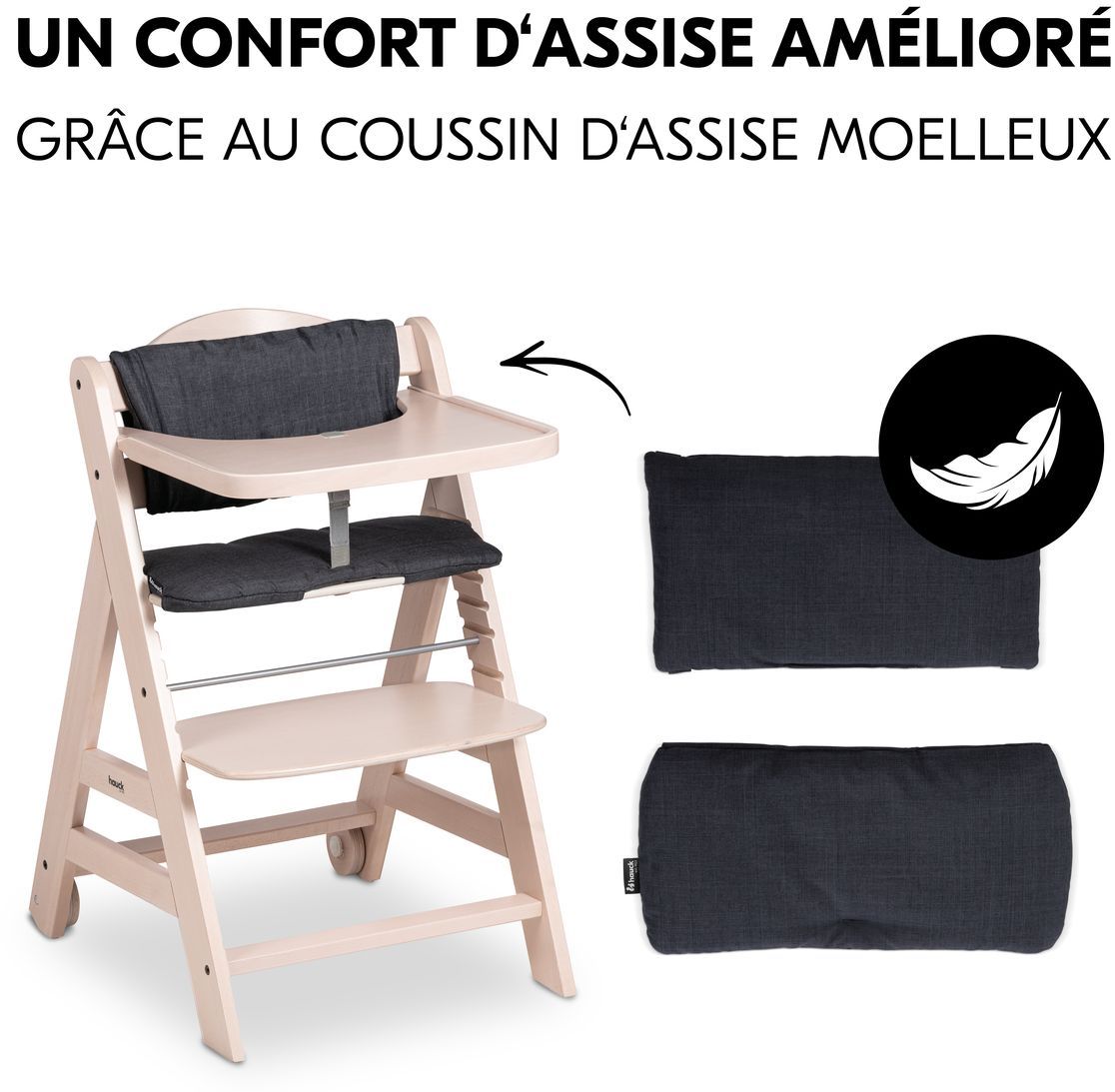 Image secondaire de Chaise haute - HAUCK - BETA+ - Evolutive - De 6 mois a 90 kg - Bois FSC - Harnais 5 points - Roulettes - Whitewashed