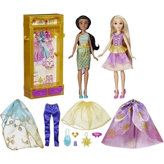 Disney Princesses Le dressing de Jasmine et Raiponce, armoire avec tenues pour poupées, jouet pour enfants, des 3 ans