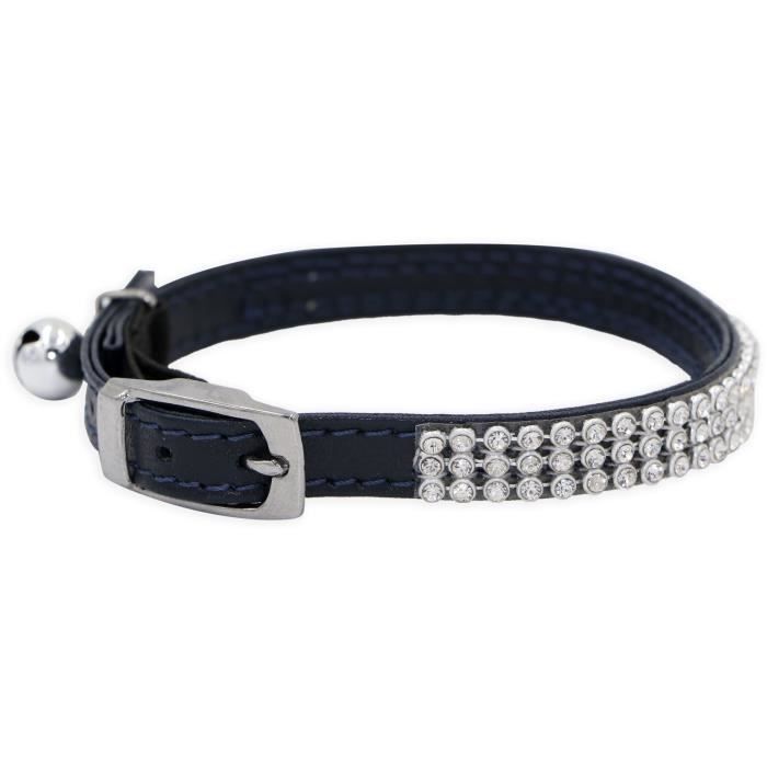 Image secondaire de Collier pour chat - AIME - Ajustable 18-28 cm - Nylon avec grelot en argent - Noir strass