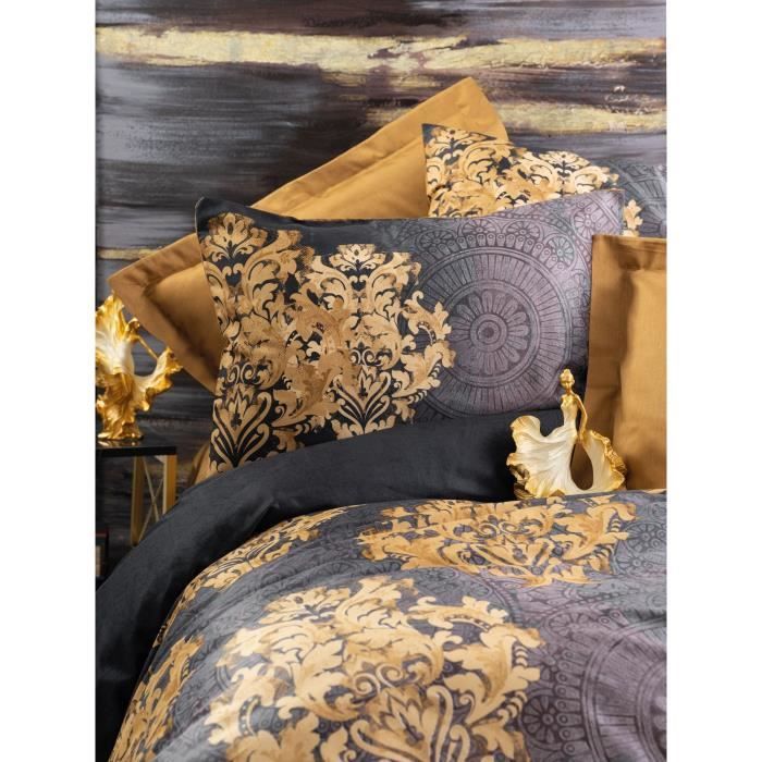 Image secondaire de Parure de lit - 1 housse de couette 220 x 240 cm + 2 taies d'oreiller 60 x 60 cm - Satiné 100% coton - Anthracite