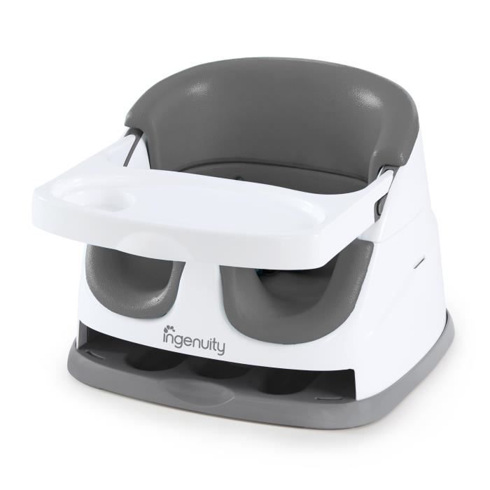 INGENUITY Réhausseur de chaise bébé enfant de 6 mois a 3 ans, Base 2 en 1 Gris, plateau amovible, rangement et nettoyage facile