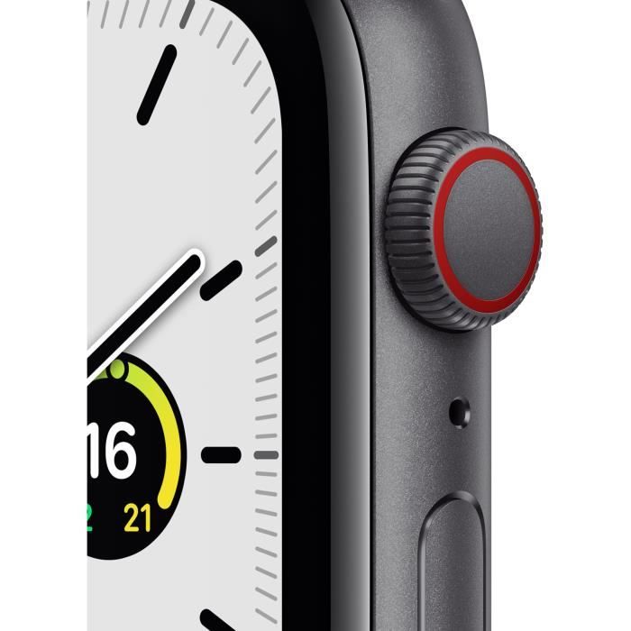 Apple Watch SE GPS + Cellular 2021 - 44mm - Boitier Space Grey Aluminium - Bracelet Tornado/Grey Sport Loop