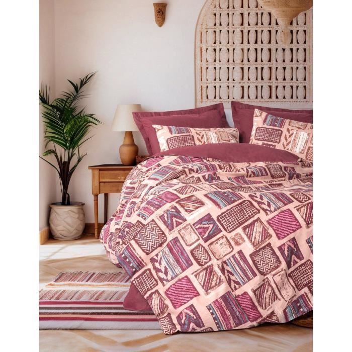 Parure de lit - 1 housse de couette 220 x 240 cm + 2 taies d'oreiller 60 x 60 cm - 100% coton renforcé - Rouge