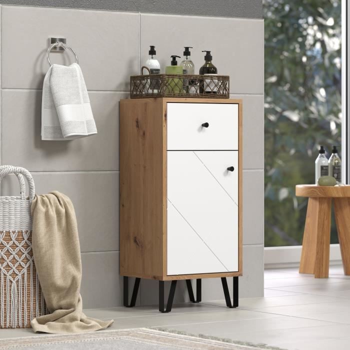 Image secondaire de Touch armoire de salle de bain mat blanc, chene décor.