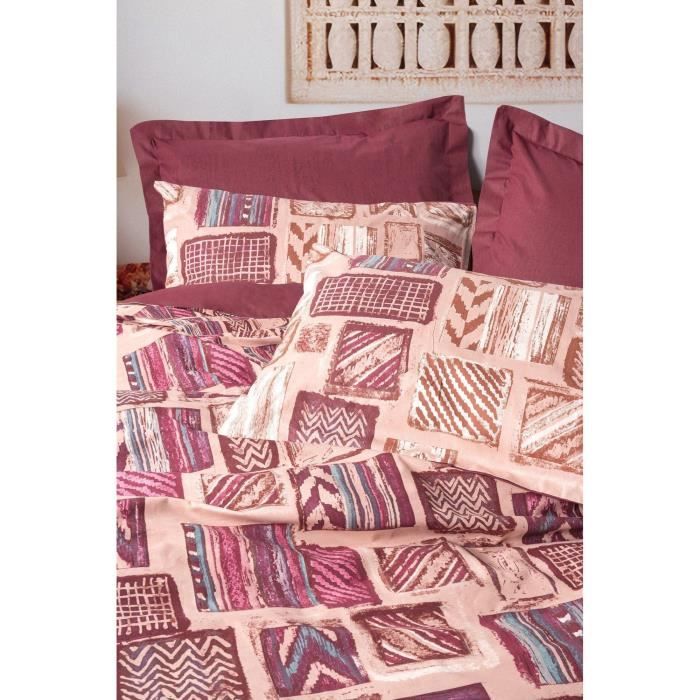 Image secondaire de Parure de lit - 1 housse de couette 220 x 240 cm + 2 taies d'oreiller 60 x 60 cm - 100% coton renforcé - Rouge