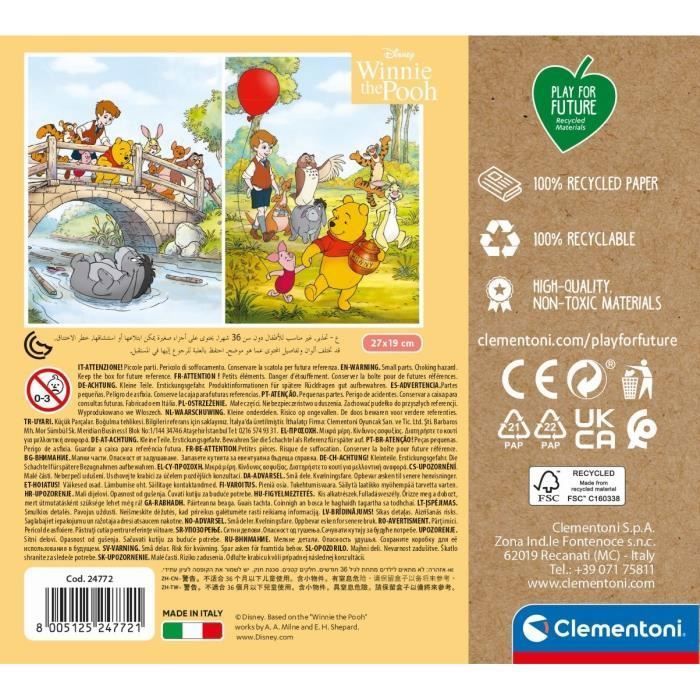 Puzzles Clementoni - Winnie l'Ourson - 2x20 pieces - Matériaux recyclés