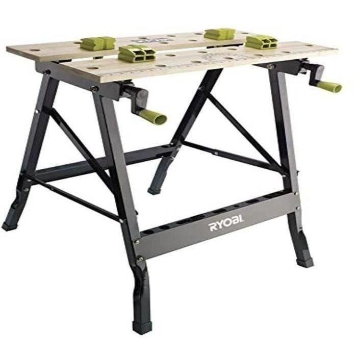 RYOBI - Etabli pliable table bambou 605 x 625 x 755 mm - 6 kg - Livr� avec 4 mors et 1 cl� de service - RWB01