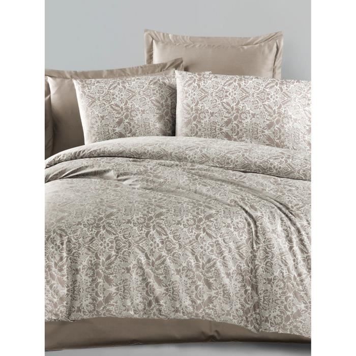 Image secondaire de Parure de lit - 1 housse de couette 220 x 240 cm + 2 taies d'oreiller 60 x 60 cm - Satiné 100% coton - Cappuccino