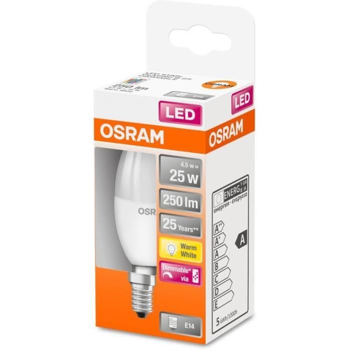 OSRAM Ampoule LED STAR+ Flamme RGBW dépradiateur var 4,5W=25 E14 ch