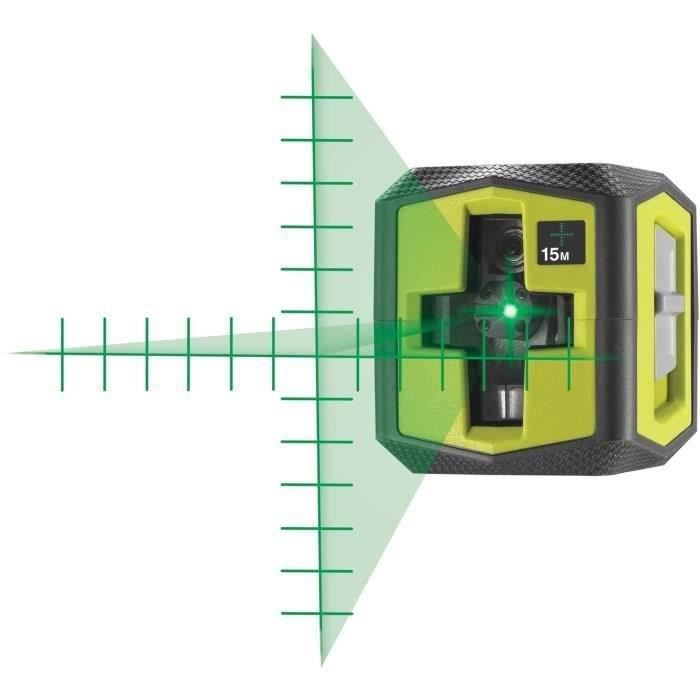 Laser croix vert avec traits de repere - port?e 15 m - pr?cision +/- 0,5 mm - Livr? avec une cible et 2 piles