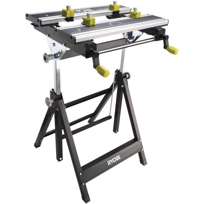 RYOBI - Etabli aluminium pliable orientable avec r�glage hauteur - table 600 x 570 x 760 - Avec 4 mors & cl� de service - RWB03