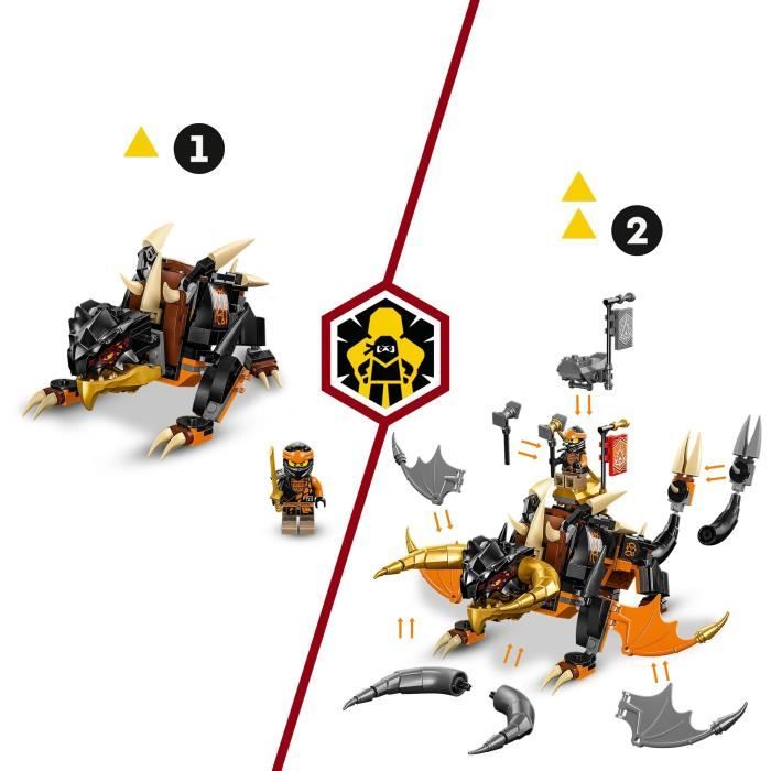 LEGO NINJAGO 71782 Le Dragon de Terre de Cole – Évolution, Jouet avec 2 Minifigurines
