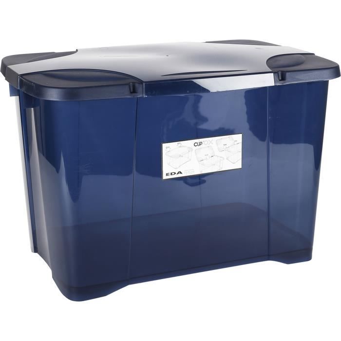 EDA PLASTIQUE Boîte de rangement Clip'Box 60 L   - Bleu couvercle avec charniere - 60 x 40 x 40 cm
