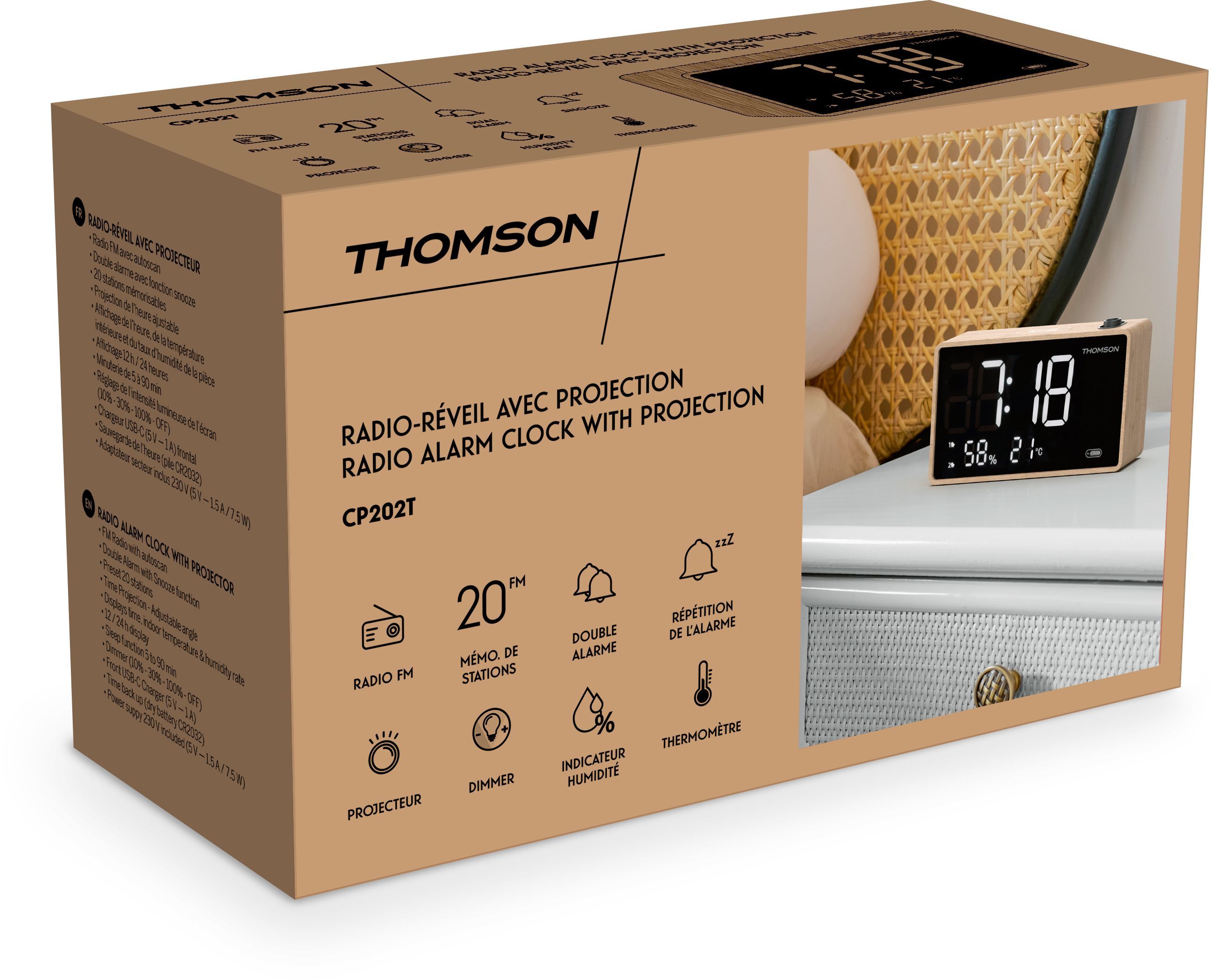 Image secondaire de Radio réveil avec projection - THOMSON - Bois