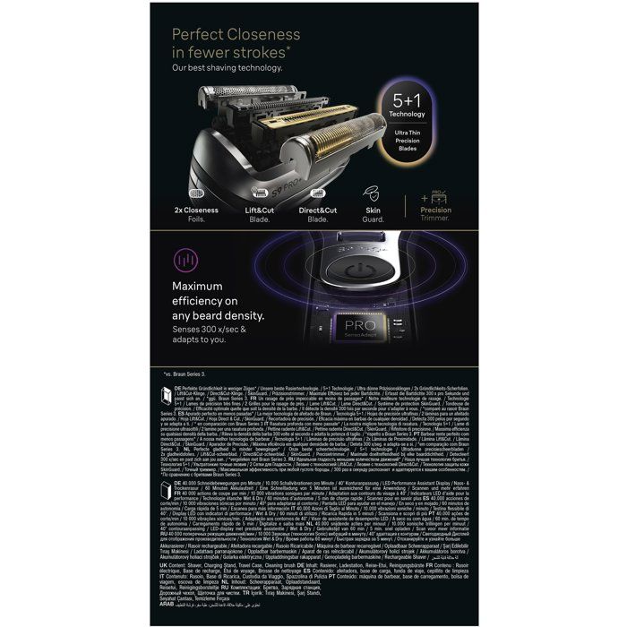 Afeitadora eléctrica función de afeitado autonomía de 60 minutos color negra voltaje de 240 V modelo Serie 9 9610s