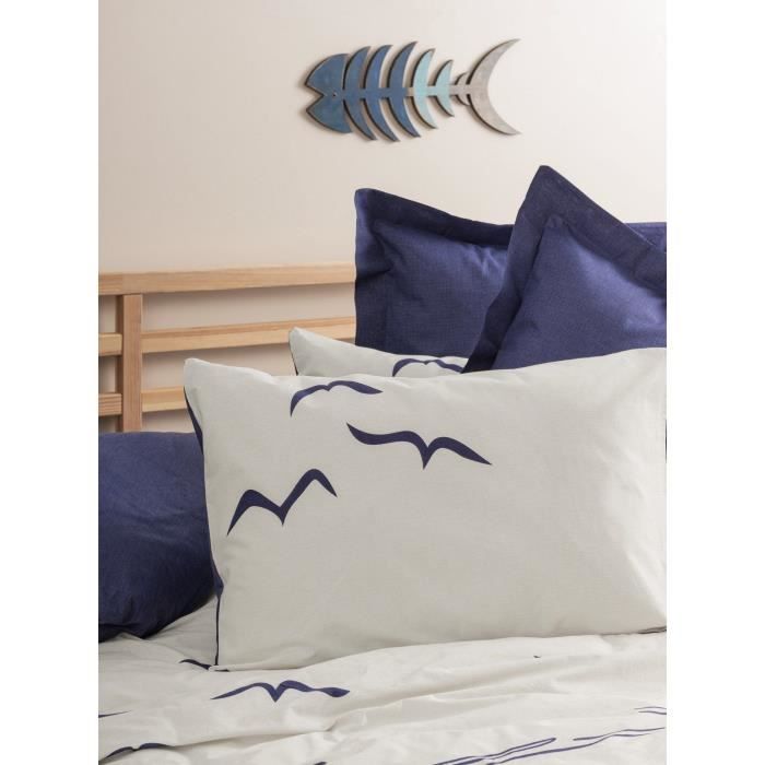 Image secondaire de Parure de lit - 1 housse de couette 220 x 240 cm + 2 taies d'oreiller 60 x 60 cm - 100% coton renforcé - Bleu