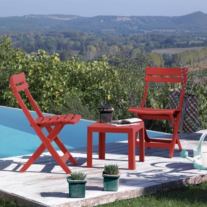 Image secondaire de Table basse - GROSFILLEX - MIAMI - 40x40x41cm - Rouge Bossa Nova