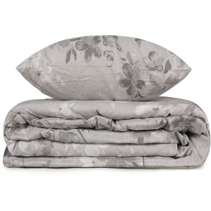 Image secondaire de Parure de lit - 1 housse de couette 220 x 240 cm + 2 taies d'oreiller 60 x 60 cm - 100% coton renforcé - Gris