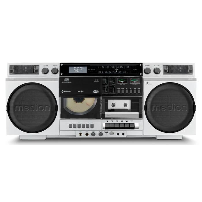Image secondaire de Ghetto Blaster Vintage MEDION - Radio DAB+, CD, Cassette, USB, MP3 - 2x10W RMS - Argent