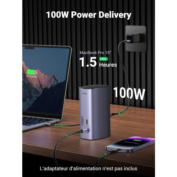 Image secondaire de Station d'accueil USB-C Pro UGREEN - Connectivité complète en gris