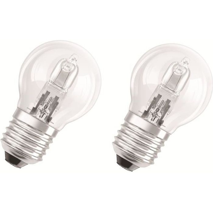 OSRAM-Lot de 2 ampoules Halogene Eco Sphérique E27 Ø4,5cm 2700K 30W = 40W 405 Lumens Dimmable Osram