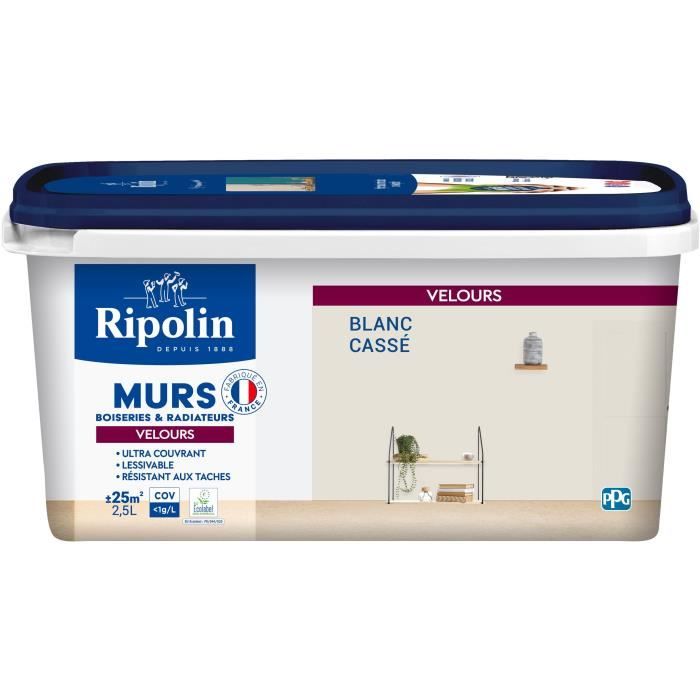 Pittura decorativa per pareti, legno e radiatori - RIPOLIN - 467079 - Bianco sporco - Velluto - 2,5 L