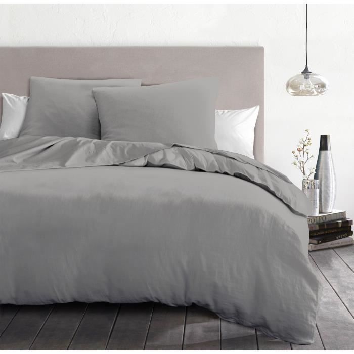 Parure de couette 3 pieces - HOME LINGE PASSION - HP72079 - Microfibre 82 g - 220 x 240 cm - Gris clair
