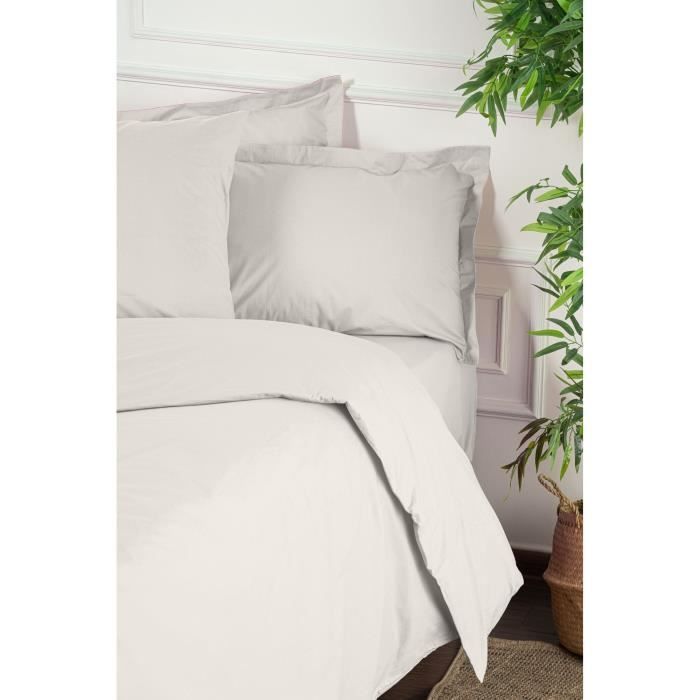 Image secondaire de Parure de lit - 1 housse de couette 220 x 240 cm + 2 taies d'oreiller 60 x 60 cm - 100% coton renforcé - Blanc